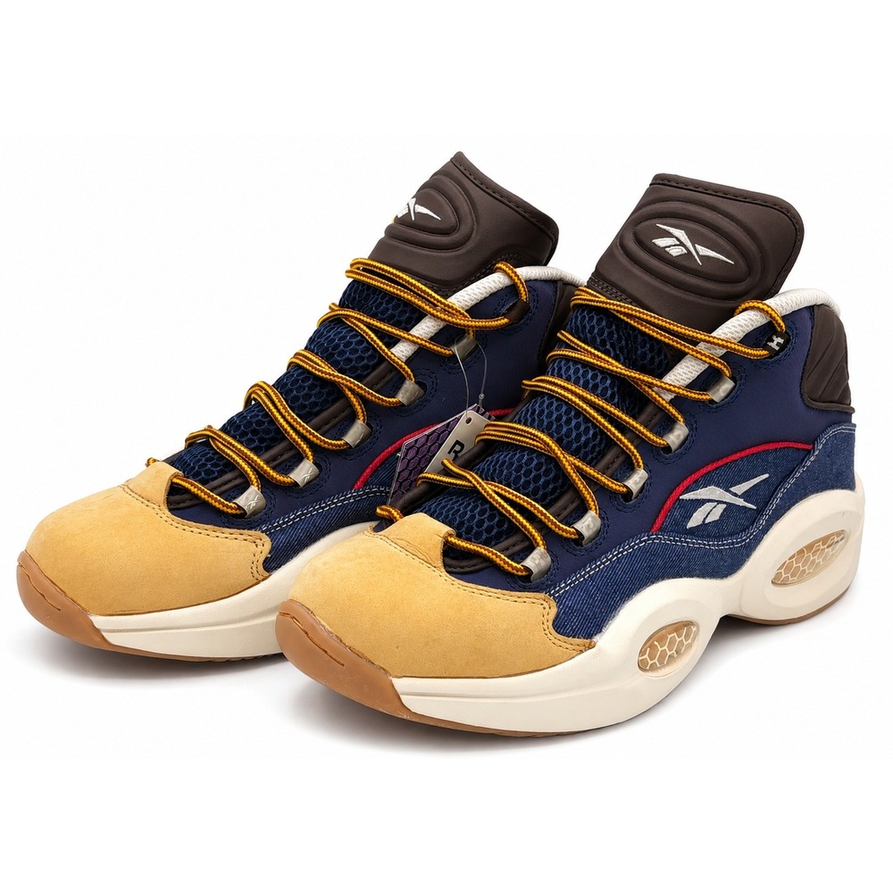 Reebok Question Mid Dress Code Mens 10.5 Allen Iverson Blue Tan Sneakers AR0252